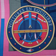 Load image into Gallery viewer, HERMES Carre Jean VoisTulle en Equilivre Size 140 Rose Bonbon / Blue Ardoise / Khaki Cashmere70% Silk30%