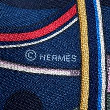 Load image into Gallery viewer, HERMES Carre Jean VoisTulle en Equilivre Size 140 Rose Bonbon / Blue Ardoise / Khaki Cashmere70% Silk30%