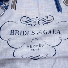 Load image into Gallery viewer, HERMES Carre Jean BRIDES DE GALA APPLIQUE PIQUE Size 140 Blue Jean/Gris Cine/Miel Cashmere70% Silk30%