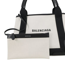 Load image into Gallery viewer, BALENCIAGA Navy Kabas White/Black339933 Canvas Leather Size S