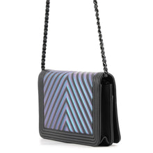 Load image into Gallery viewer, CHANEL Chain Wallet Chevron Black/Metalic Blue Lambskin
