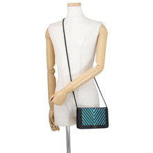 Load image into Gallery viewer, CHANEL Chain Wallet Chevron Black/Metalic Blue Lambskin