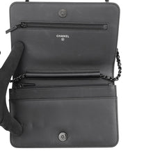 Load image into Gallery viewer, CHANEL Chain Wallet Chevron Black/Metalic Blue Lambskin