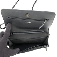 Load image into Gallery viewer, CHANEL Chain Wallet Chevron Black/Metalic Blue Lambskin
