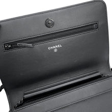 Load image into Gallery viewer, CHANEL Chain Wallet Chevron Black/Metalic Blue Lambskin