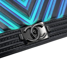 Load image into Gallery viewer, CHANEL Chain Wallet Chevron Black/Metalic Blue Lambskin