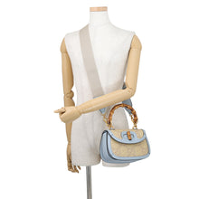 Load image into Gallery viewer, GUCCI GUCCI Bamboo 1947 2WAY Shoulder Bag Natural/Blue675797 UWBJT 8722 GGRaffia Leather Size Small