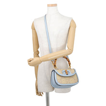 Load image into Gallery viewer, GUCCI GUCCI Bamboo 1947 2WAY Shoulder Bag Natural/Blue675797 UWBJT 8722 GGRaffia Leather Size Small