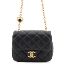 Load image into Gallery viewer, CHANEL Mini Matelasse Diamond Heart Chain Shoulder Bag Black Lambskin Size Mini