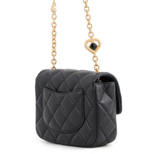 Load image into Gallery viewer, CHANEL Mini Matelasse Diamond Heart Chain Shoulder Bag Black Lambskin Size Mini