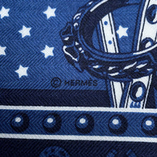 Load image into Gallery viewer, HERMES Carre Cheval Punk Bandana Size 65 Blue/Navy Cashmere70% Silk30%