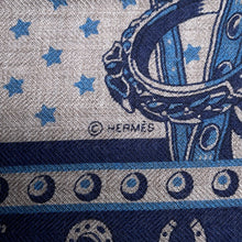 Load image into Gallery viewer, HERMES Carre Cheval Punk Bandana Size 65 Gray/Blue Cashmere70% Silk30%