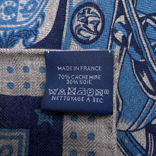 Load image into Gallery viewer, HERMES Carre Cheval Punk Bandana Size 65 Gray/Blue Cashmere70% Silk30%