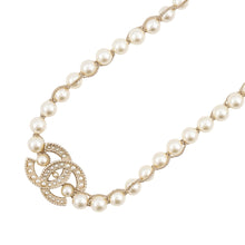Load image into Gallery viewer, CHANEL CC Logo Necklace Gold Plated Rhinestone Faux Pearl