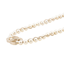 Load image into Gallery viewer, CHANEL CC Logo Necklace Gold Plated Rhinestone Faux Pearl