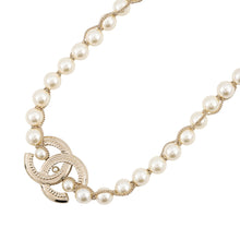 将图像加载到图库查看器中,CHANEL CC Logo Necklace Gold Plated Rhinestone Faux Pearl