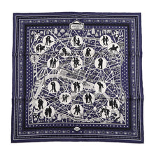 Load image into Gallery viewer, HERMES Carre: The New Lovers of Paris Size 55 Marine/Noir/Blanc Silk100%