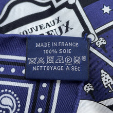 Load image into Gallery viewer, HERMES Carre: The New Lovers of Paris Size 55 Marine/Noir/Blanc Silk100%