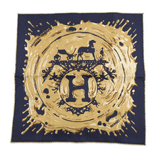 Load image into Gallery viewer, HERMES Freshly painted Size 45 Blue Noir/Bronze Silk100%