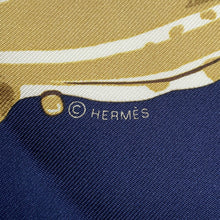 Load image into Gallery viewer, HERMES Freshly painted Size 45 Blue Noir/Bronze Silk100%