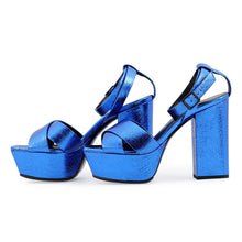 将图像加载到图库查看器中,SAINT LAURENT PARIS Sandals Metalic Blue493035 Leather Size 37 1/2