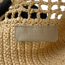 将图像加载到图库查看器中,PRADA Crochet Logo Raffia Tote Natural/Black1BG444_2A2T_F0018 StrawWicker Size Small