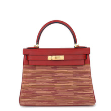 将图像加载到图库查看器中,HERMES Kelly Retourne Rouge Vif/Multicolor Vibrato Box Calf Leather Size 28