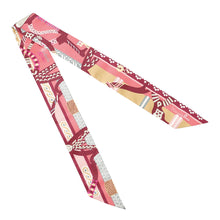 Load image into Gallery viewer, HERMES Twilly Fantasia d'Etriers Fantaisie d'Etriers Rosevif/Prune/Beige Silk100%
