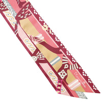 Load image into Gallery viewer, HERMES Twilly Fantasia d'Etriers Fantaisie d'Etriers Rosevif/Prune/Beige Silk100%