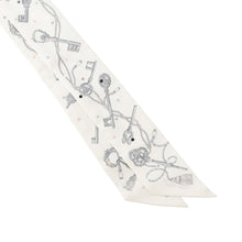 Load image into Gallery viewer, HERMES Twilly Les Cles a Pois Blanc/Gris Acier/Multicolor Silk100%