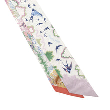 Load image into Gallery viewer, HERMES Scarf Twilly Rewilding Nature Blanc/Mauve/Vert064297S Silk100%