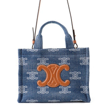 将图像加载到图库查看器中,CELINE Triomphe Covertise 2-way Bag Navy/Tan199162FED.07AT Denim Leather Size Small