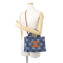 将图像加载到图库查看器中,CELINE Triomphe Covertise 2-way Bag Navy/Tan199162FED.07AT Denim Leather Size Small