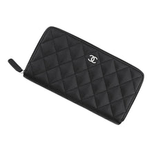 将图像加载到图库查看器中,CHANEL Matelasse Round Zip Long Wallet BlackAP0242 Caviar Leather