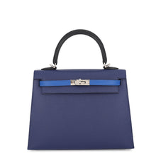 Load image into Gallery viewer, HERMES Kelly Sellier tricolor Blue Saphir/Blue France/Black Epsom Size 25