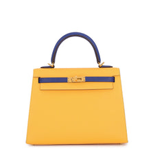 Load image into Gallery viewer, HERMES Kelly SPO Jaune d'or/Blue Royal Epsom Size 25