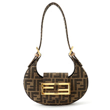 将图像加载到图库查看器中,FENDI ZUCCA Baguette Hobo Handbag Black/Brown8BS065 Canvas Leather Size Mini