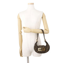 将图像加载到图库查看器中,FENDI ZUCCA Baguette Hobo Handbag Black/Brown8BS065 Canvas Leather Size Mini