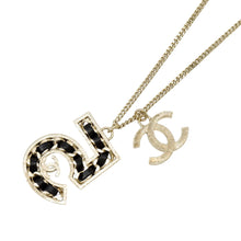 将图像加载到图库查看器中,CHANEL CC Logo No.5 Necklace Champagne Gold Metal Rhinestone Leather