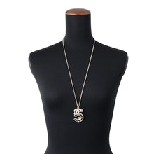 Load image into Gallery viewer, CHANEL CC Logo No.5 Necklace Champagne Gold Metal Rhinestone Leather