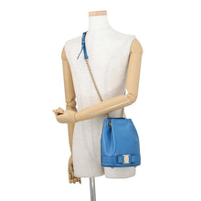 将图像加载到图库查看器中,Ferragamo Vara Ribbon Drawstring Bag Chain Shoulder Blue21H491 Leather