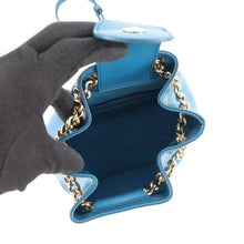 将图像加载到图库查看器中,Ferragamo Vara Ribbon Drawstring Bag Chain Shoulder Blue21H491 Leather