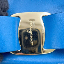 将图像加载到图库查看器中,Ferragamo Vara Ribbon Drawstring Bag Chain Shoulder Blue21H491 Leather