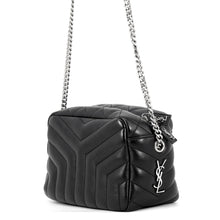 将图像加载到图库查看器中,SAINT LAURENT PARIS Matelassé Loulou Bowling Bag Black574102 Leather Size Small