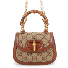 Load image into Gallery viewer, GUCCI Bamboo 1947 Handbag Beige/Brown735116 FAA4Z 2554 GG CrystalCanvas Rhinestone Leather Size Mini