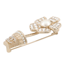 将图像加载到图库查看器中,CHANEL Flower motif Brooch Champagne Gold Metal Rhinestone Faux Pearl