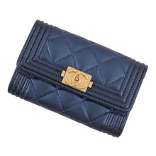 Load image into Gallery viewer, CHANEL Boy Chanel Card Case Metalic BlueA80603 Lambskin