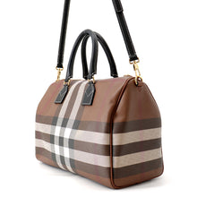 将图像加载到图库查看器中,BURBERRY Check Bowling Bag Brown8069662 PVC Coated Canvas Leather Size Medium
