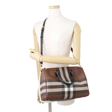 将图像加载到图库查看器中,BURBERRY Check Bowling Bag Brown8069662 PVC Coated Canvas Leather Size Medium