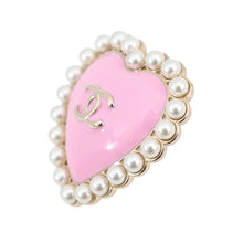 Load image into Gallery viewer, CHANEL CC Logo Heart Pearl Brooch PinkABG239 Faux Pearl Metal